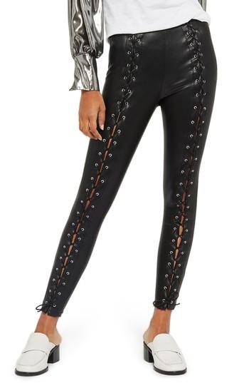 Women's Topshop Percy Lace-up Faux Leather Stretch Pants Us (fits Like 6-8) - Black