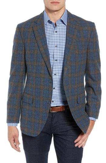 Men's Kroon Taylor Classic Fit Plaid Wool & Cashmere Sport Coat L - Blue