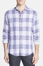 Men's Bugatchi Shaped Fit Plaid Linen Sport Shirt