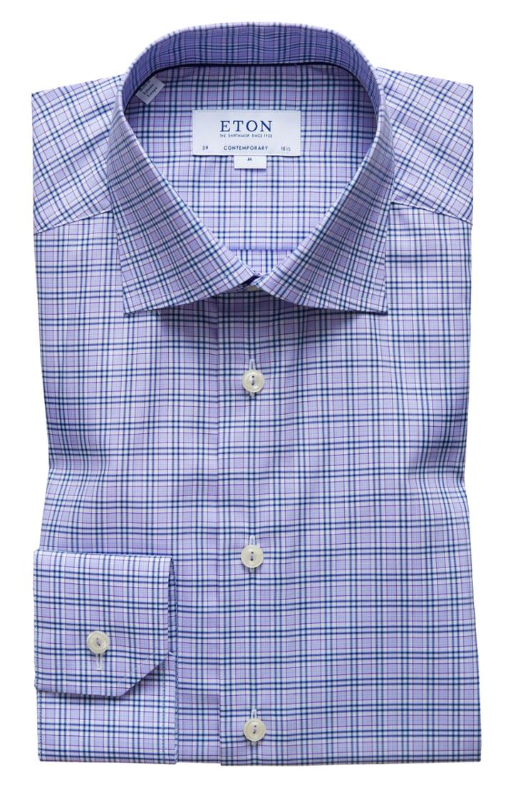 Men's Eton Contemporary Fit Plaid Dress Shirt - Purple