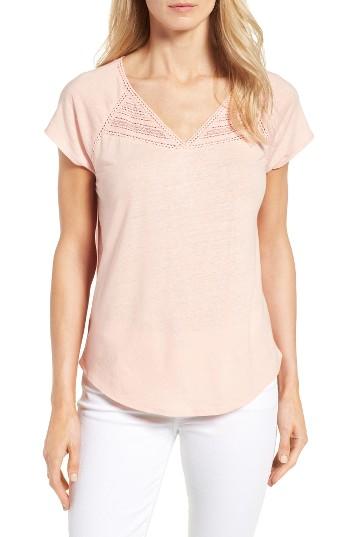 Women's Nydj Lace Trim Linen Blend Tee