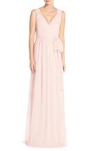 Women's Ceremony By Joanna August 'newbury' Gathered Sleeve Chiffon Wrap Gown X-large - Pink