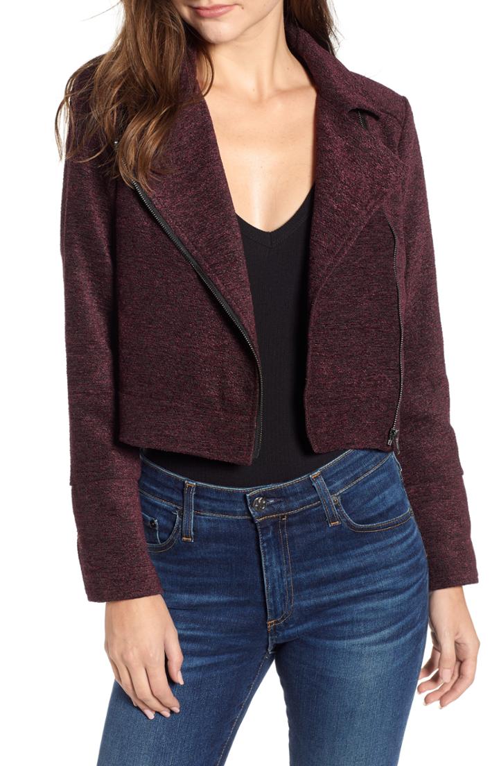 Women's Cupcakes And Cashmere Chenille Crop Moto Jacket - Red