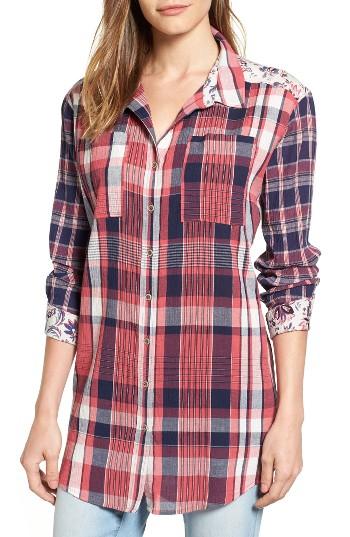 Women's Caslon Plaid & Floral Tunic Shirt, Size - Red