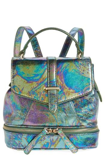 Mailbu Skye Oil Slick Faux Leather Backpack - Blue