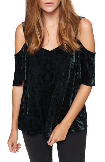 Women's Sanctuary Drea Off The Shoulder Crushed Velvet Top - Green