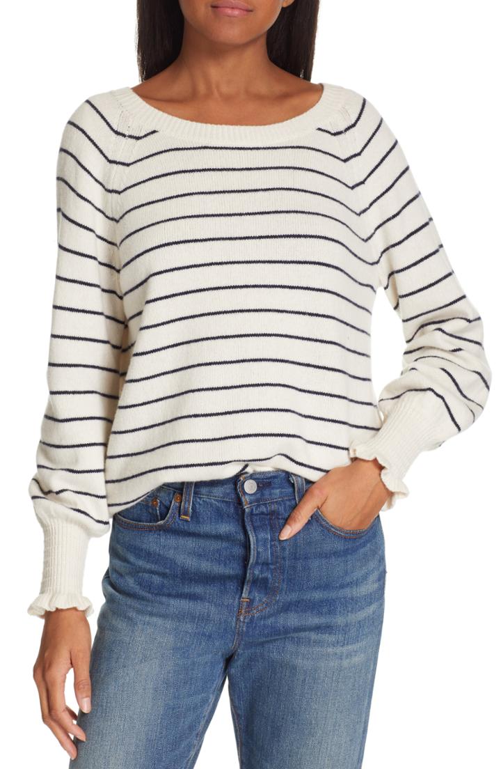 Women's Rebecca Taylor Stripe Wool Blend Sweater - Ivory