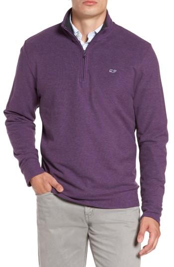 Men's Vineyard Vines Reverse Oxford Quarter Zip Pullover - Purple