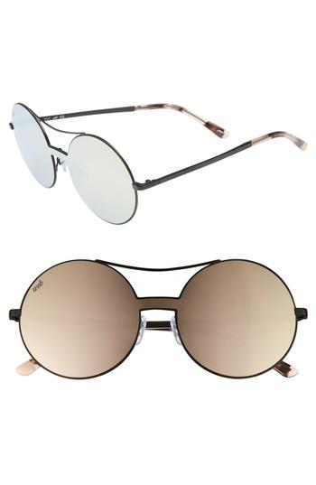 Women's Web 55mm Round Metal Shield Sunglasses - Black/ Brown