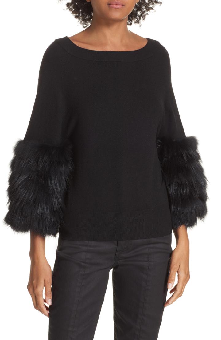 Women's Alice + Olivia Shiela Genuine Fox Fur Cuff Sweater