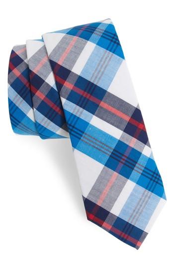 Men's Nordstrom Men's Shop Ashbury Plaid Cotton Skinny Tie, Size - Blue