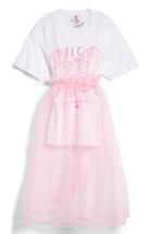 Women's Nicopanda Oversize Scribble Prom Tee Dress With Tulle Skirt - White