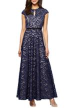 Petite Women's Alex Evenings Embroidered Gown P - Blue
