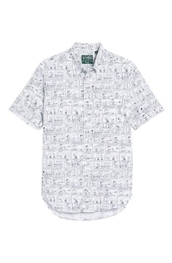 Men's Gitman Peanuts Print Short Sleeve Sport Shirt - Black