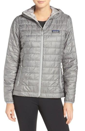 Women's Patagonia Nano Puff Hooded Water Resistant Jacket - Grey