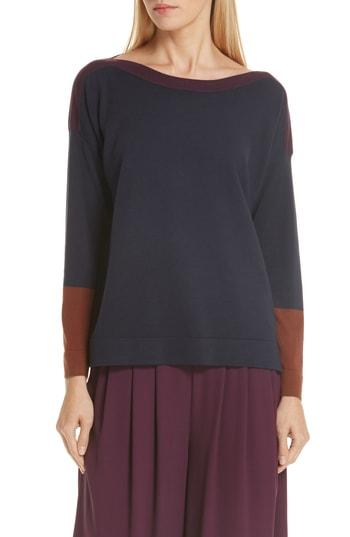 Women's Eileen Fisher Colorblock Tencel Lyocell Blend Sweater, Size - Blue