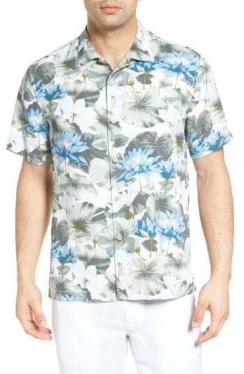Men's Tommy Bahama Lagoon Lotus Original Fit Silk Camp Shirt, Size - White