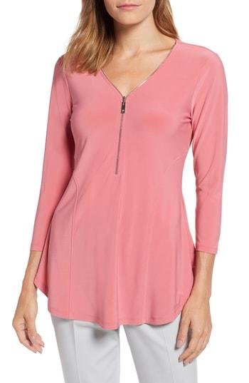 Women's Chaus Zip Neck Top - Coral