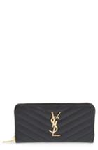 Women's Saint Laurent 'monogram' Quilted Leather Wallet - Blue