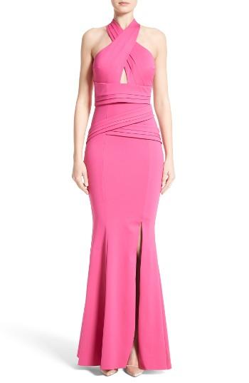 Women's Rachel Gilbert Neoprene Halter Mermaid Gown