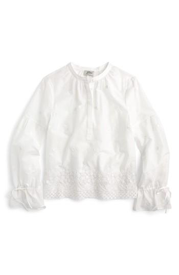 Women's J.crew Floral Embroidered Popover Blouse - White