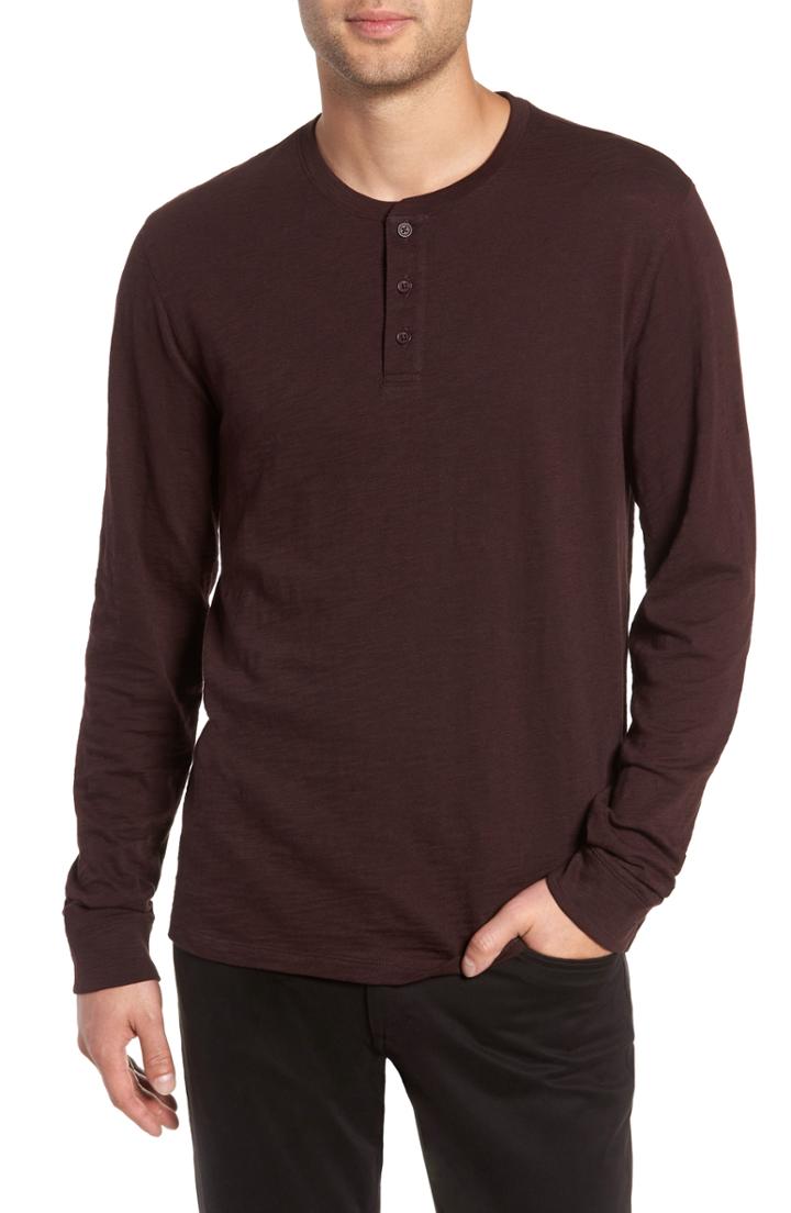 Men's Vince Slub Henley Top - Burgundy