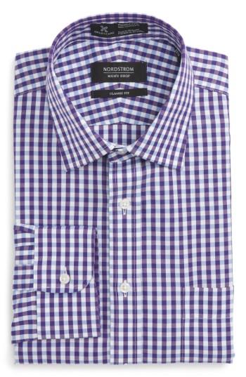 Men's Nordstrom Men's Shop Smartcare(tm) Classic Fit Check Dress Shirt .5 34 - Purple