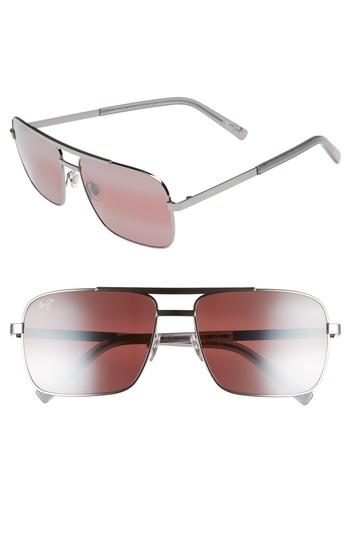 Men's Maui Jim Compass 60mm Polarized Aviator Sunglasses - Silver/ Neutral Grey