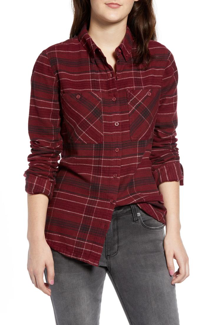 Women's Rvca Roam Plaid Flannel Shirt - Red