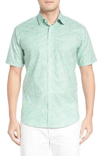Men's Bugatchi Shaped Fit Stripe Sport Shirt, Size - Green