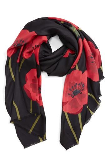 Women's Kate Spade New York Growing Poppies Silk Scarf, Size - Black