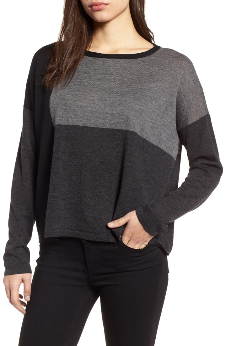 Women's Eileen Fisher Colorblock Boxy Merino Wool Sweater