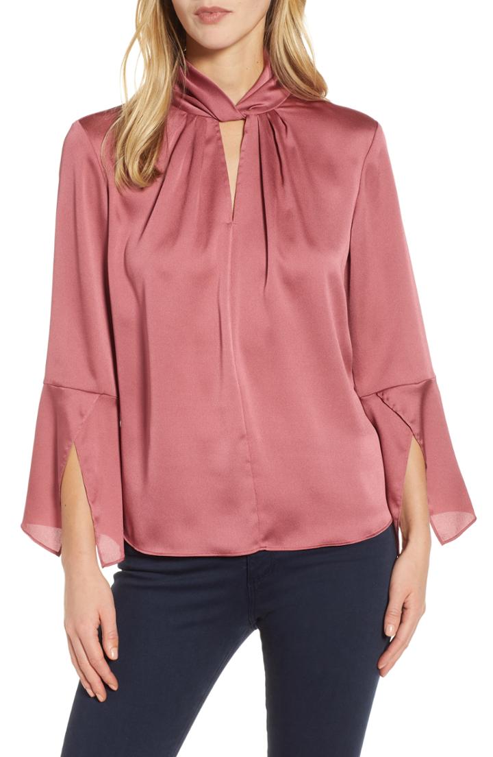 Women's Vince Camuto Twist Neck Handkerchief Sleeve Satin Top