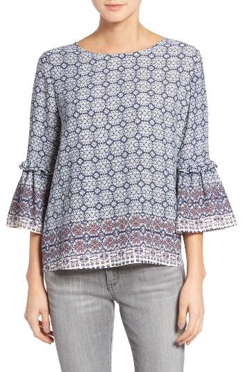 Women's Gibson Tie Back Bell Sleeve Top - Blue