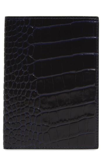 Smythson Mara Croc Embossed Leather Passport Case - Blue