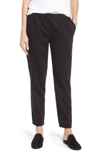 Women's Eileen Fisher Organic Cotton Tapered Ankle Pants, Size - Black
