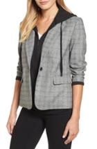 Women's Kenneth Cole New York Menswear Removable Hood Plaid Blazer - Grey