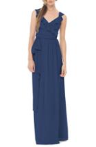 Women's Ceremony By Joanna August 'lacey' Ruffle Wrap Chiffon Gown - Blue
