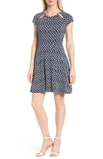 Women's Michael Michael Kors Batik Floral Fit & Flare Dress - Blue