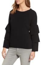Petite Women's Halogen Ruffle Sleeve Sweater, Size P - Black