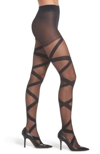 Women's Beautiful Legs By Caroline Fleming Athena Stripe Pantyhose - Black