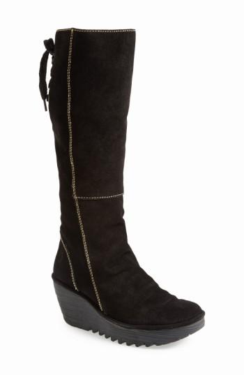 Women's Fly London 'yust' Knee High Platform Wedge Boot -10.5us / 41eu - Black