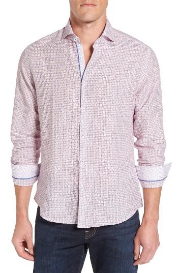 Men's Stone Rose Geometric Print Linen Blend Sport Shirt