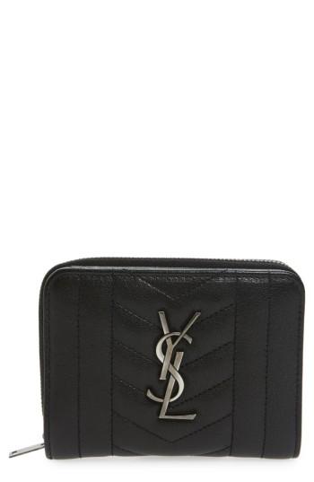 Women's Saint Laurent Monogram Quilted Leather Wallet - Black