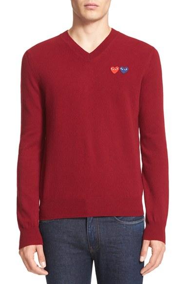 Men's Comme Des Garcons Play Wool Pullover - Red