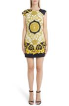 Women's Versace First Line Hibiscus Print Asymmetrical Neck Shift Dress