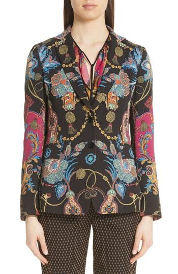 Women's Etro Tassel & Paisley Print Blazer Us / 40 It - Black