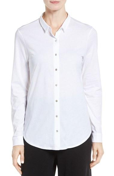 Women's Eileen Fisher Organic Cotton Jersey Classic Collar Shirt - White