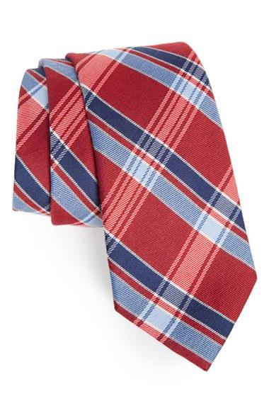 Men's Nordstrom Men's Shop Shadow Plaid Wool & Silk Tie, Size - Red