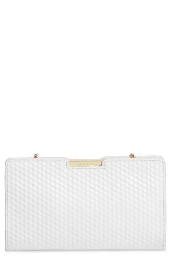 Milly Small Geo Debossed Leather Frame Clutch - White